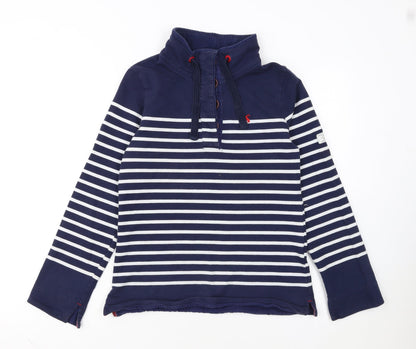 Joules Women Navy Striped Henley Sweatshirt UK 8 Cotton Elastane