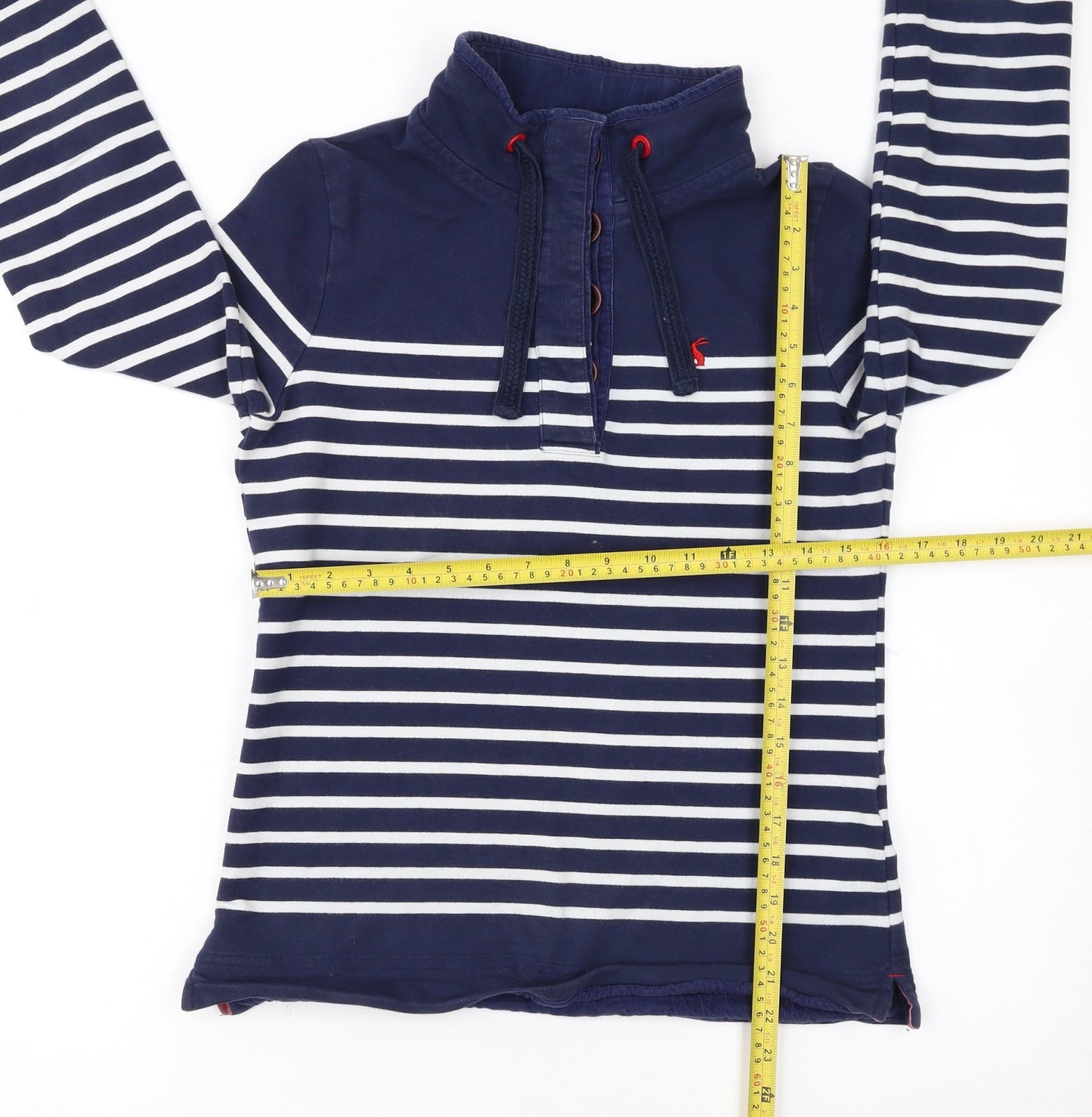 Joules Women Navy Striped Henley Sweatshirt UK 8 Cotton Elastane