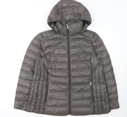 Michael Kors Womens Grey XL Hooded Puffer Jacket Lightweight Down Coat