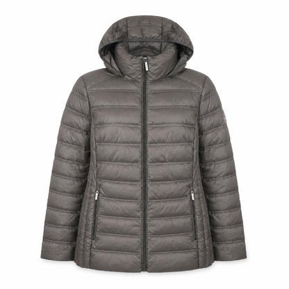 Michael Kors Womens Grey XL Hooded Puffer Jacket Lightweight Down Coat