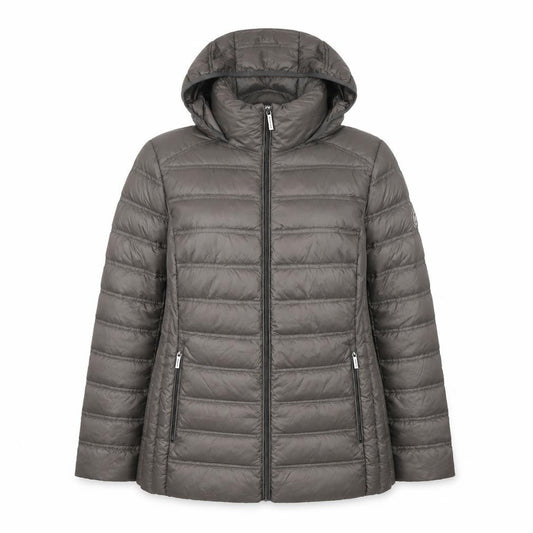 Michael Kors Womens Grey XL Hooded Puffer Jacket Lightweight Down Coat