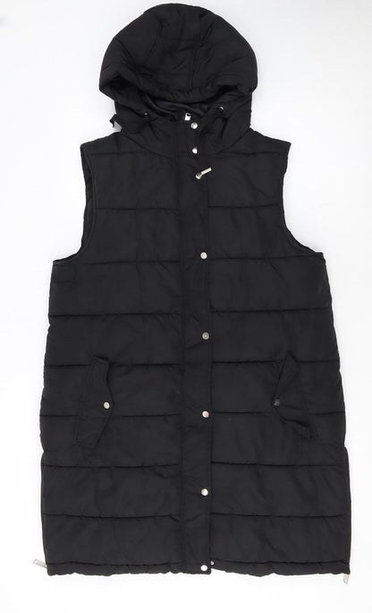 M&Co Women's Black Puffer Hooded Long Waistcoat Size 14