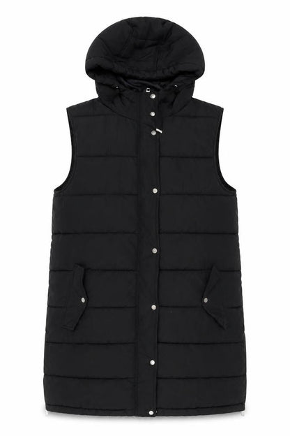 M&Co Women's Black Puffer Hooded Long Waistcoat Size 14