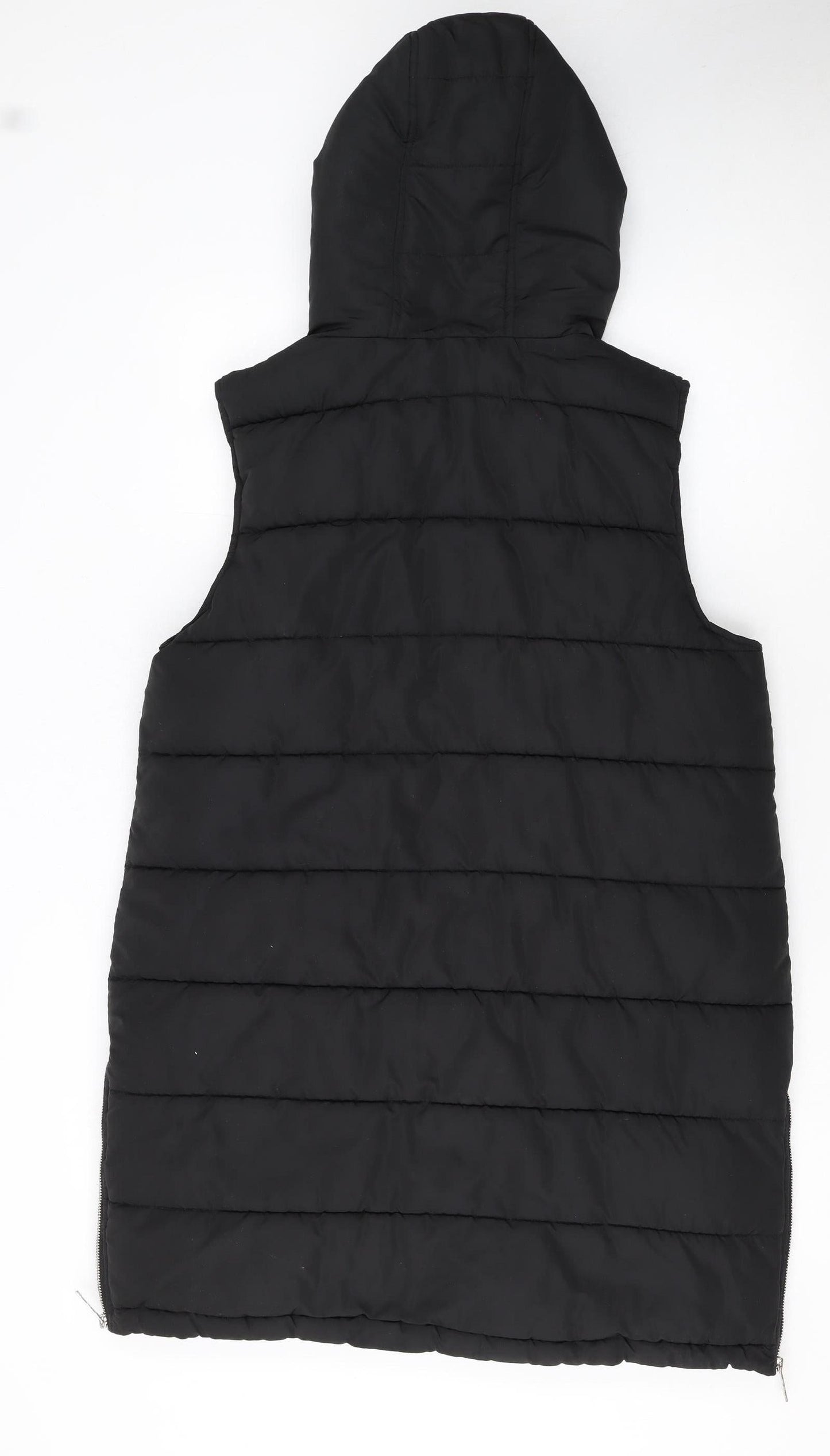 M&Co Women's Black Puffer Hooded Long Waistcoat Size 14