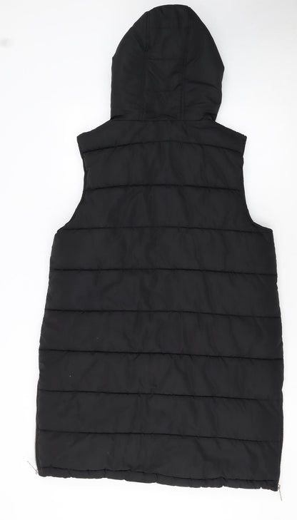 M&Co Women's Black Puffer Hooded Long Waistcoat Size 14