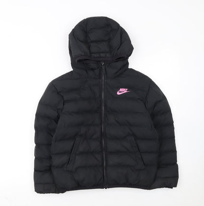 Nike Girls Black Hooded Puffer Jacket 8-9 Years Winter Coat