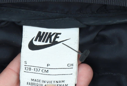 Nike Girls Black Hooded Puffer Jacket 8-9 Years Winter Coat