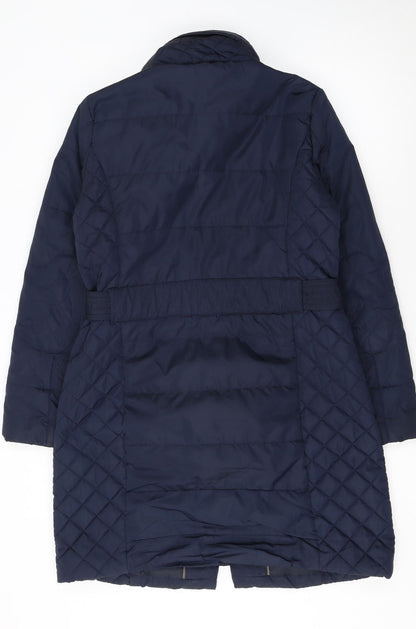 Marks and Spencer Women's Blue Quilted Belted Mid-Length Puffer Coat Size M