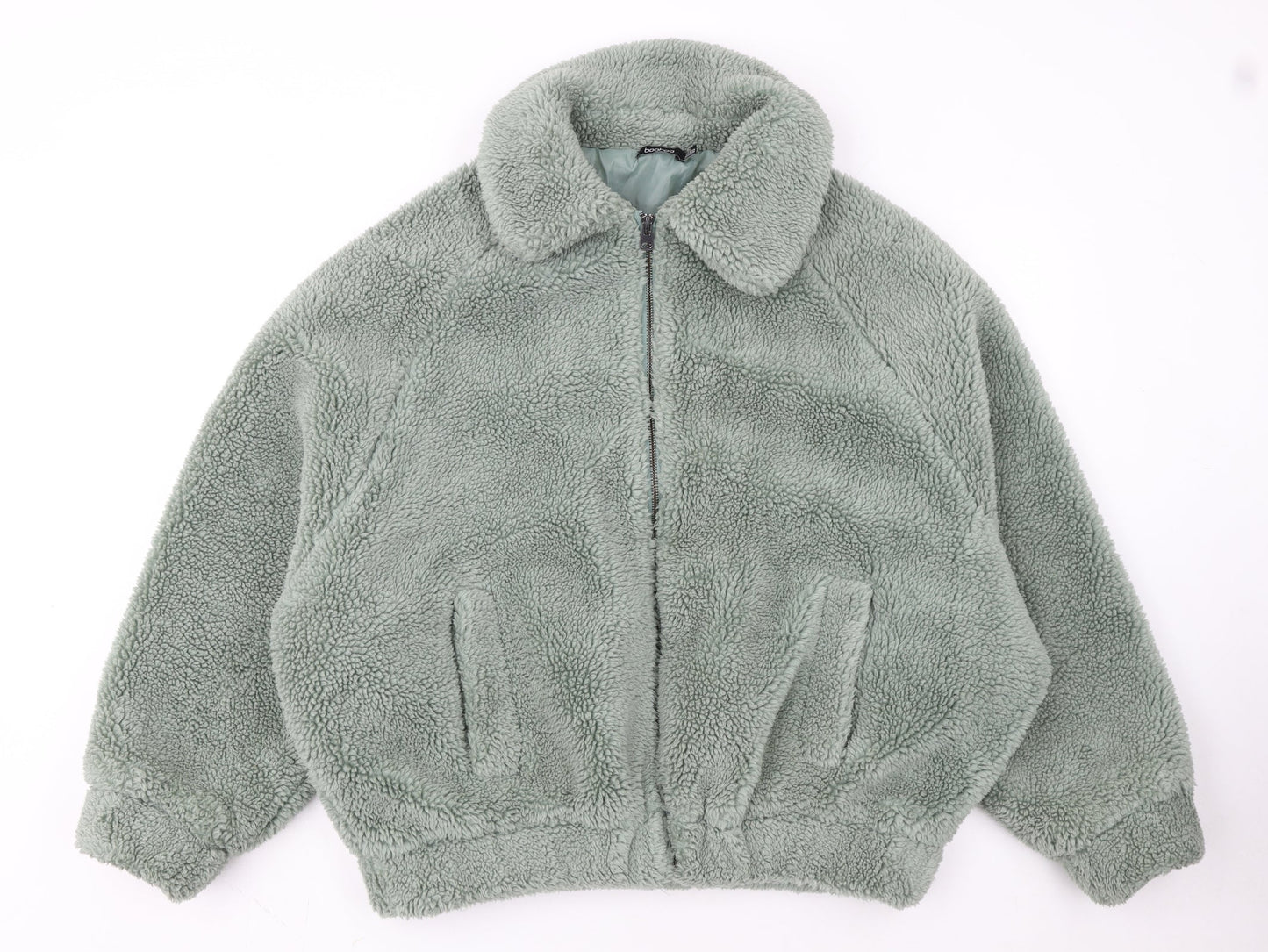 Boohoo Women’s Green Fleece Bomber Jacket Size 10