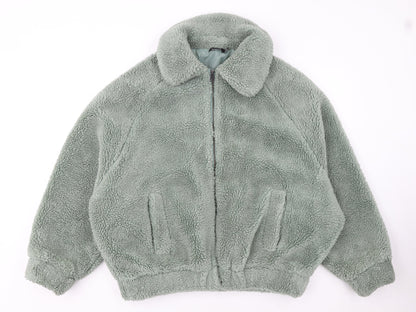 Boohoo Women’s Green Fleece Bomber Jacket Size 10