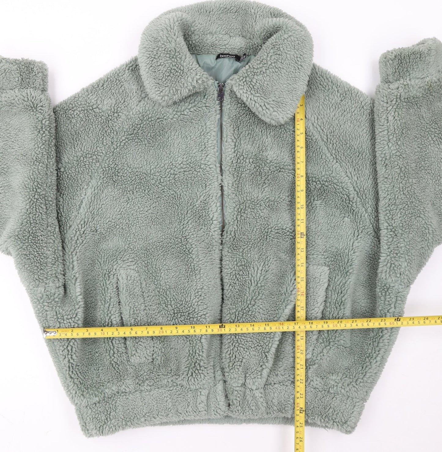 Boohoo Women’s Green Fleece Bomber Jacket Size 10