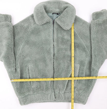 Boohoo Women’s Green Fleece Bomber Jacket Size 10