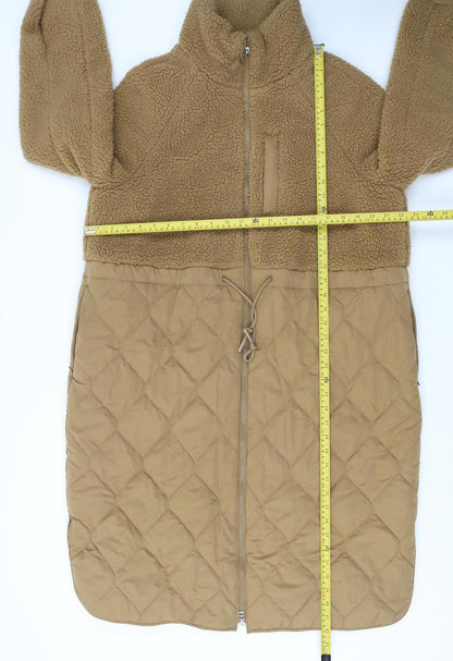 Marks and Spencer Women Brown Long Quilted Fleece Coat Size 14