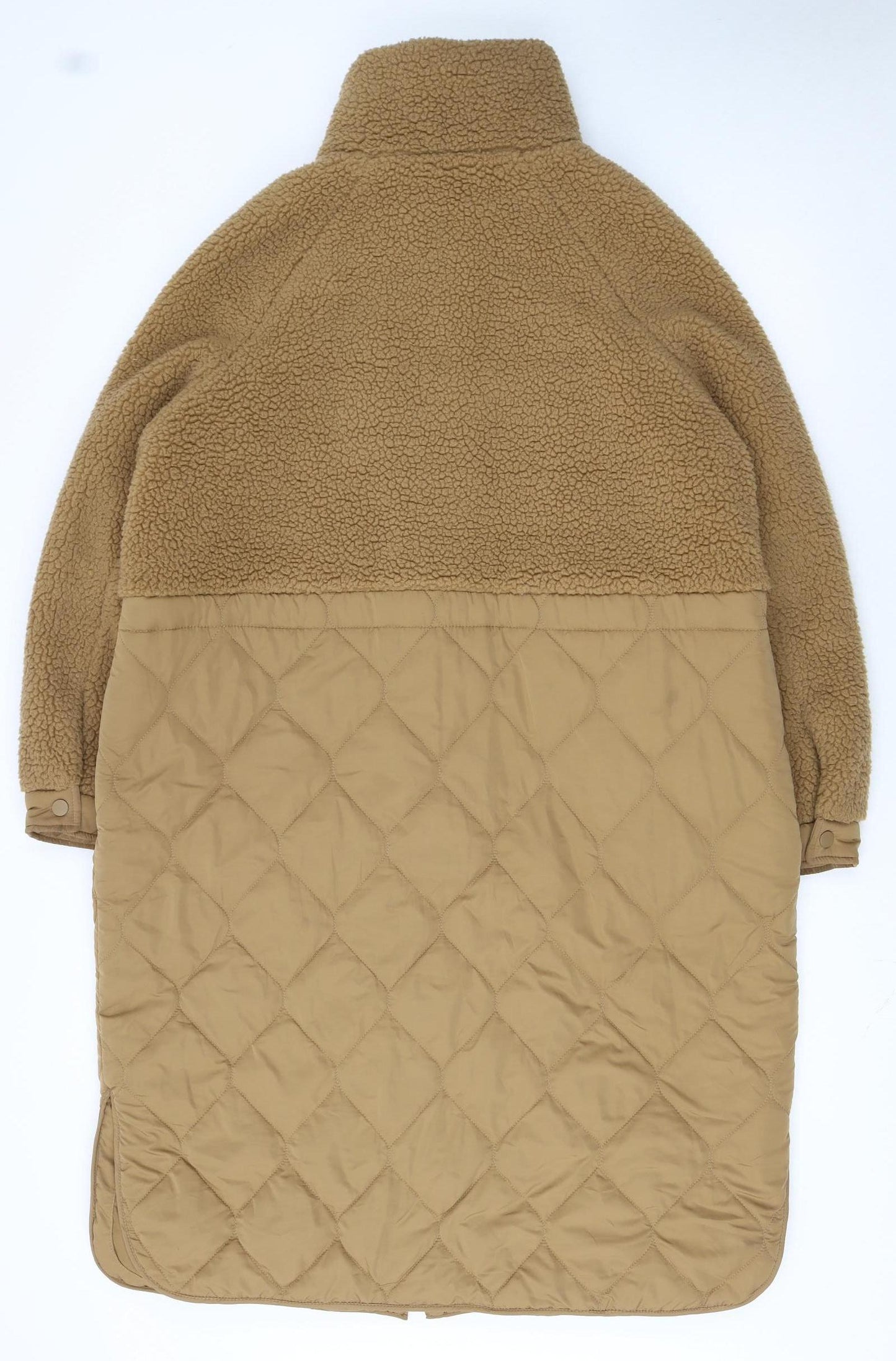 Marks and Spencer Women Brown Long Quilted Fleece Coat Size 14