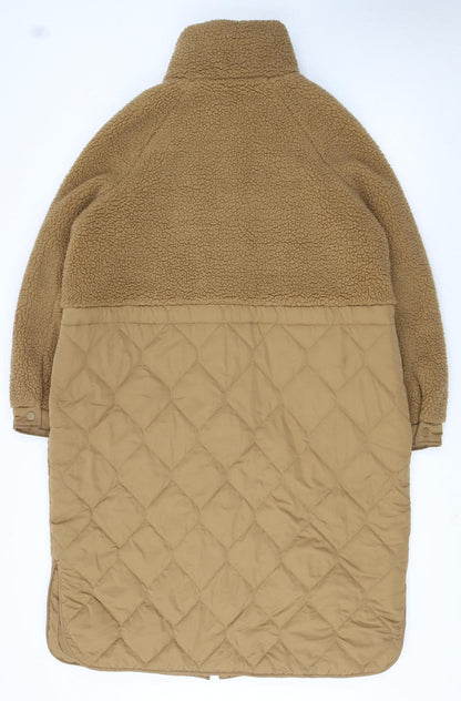 Marks and Spencer Women Brown Long Quilted Fleece Coat Size 14