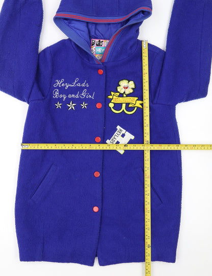 Heylads Girls Blue Wool Blend Hooded Parka Coat Size 146 Embroidered