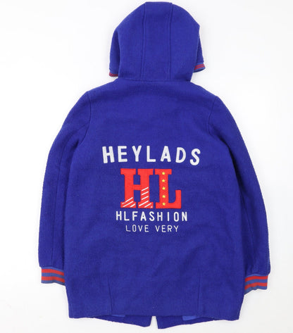 Heylads Girls Blue Wool Blend Hooded Parka Coat Size 146 Embroidered
