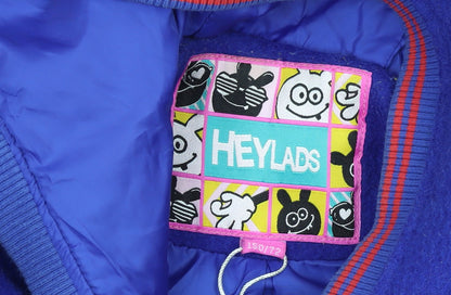 Heylads Girls Blue Wool Blend Hooded Parka Coat Size 146 Embroidered