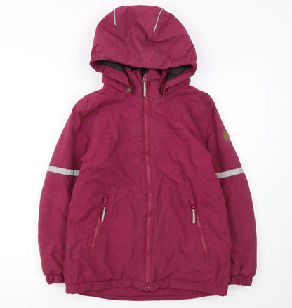 Polarn O. Pyret Girls Pink Hooded Parka Coat 9-10 Years Waterproof Reflective