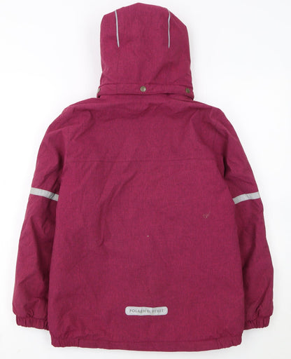 Polarn O. Pyret Girls Pink Hooded Parka Coat 9-10 Years Waterproof Reflective
