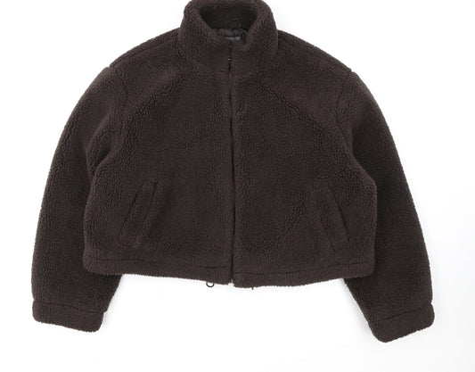 Primark Womens Brown Fleece Cropped Zip Jacket L