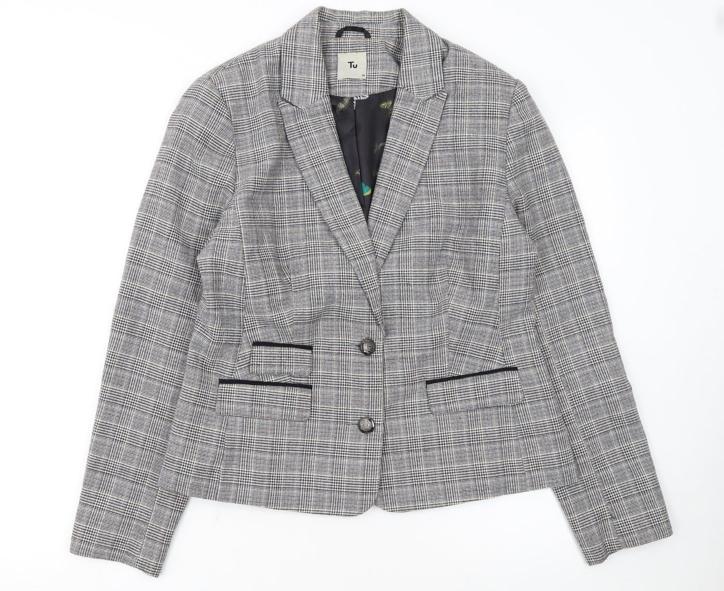 Tu Women Grey Check Single-Breasted Suit Jacket Size 14