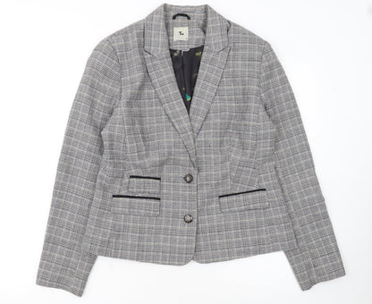 Tu Women Grey Check Single-Breasted Suit Jacket Size 14
