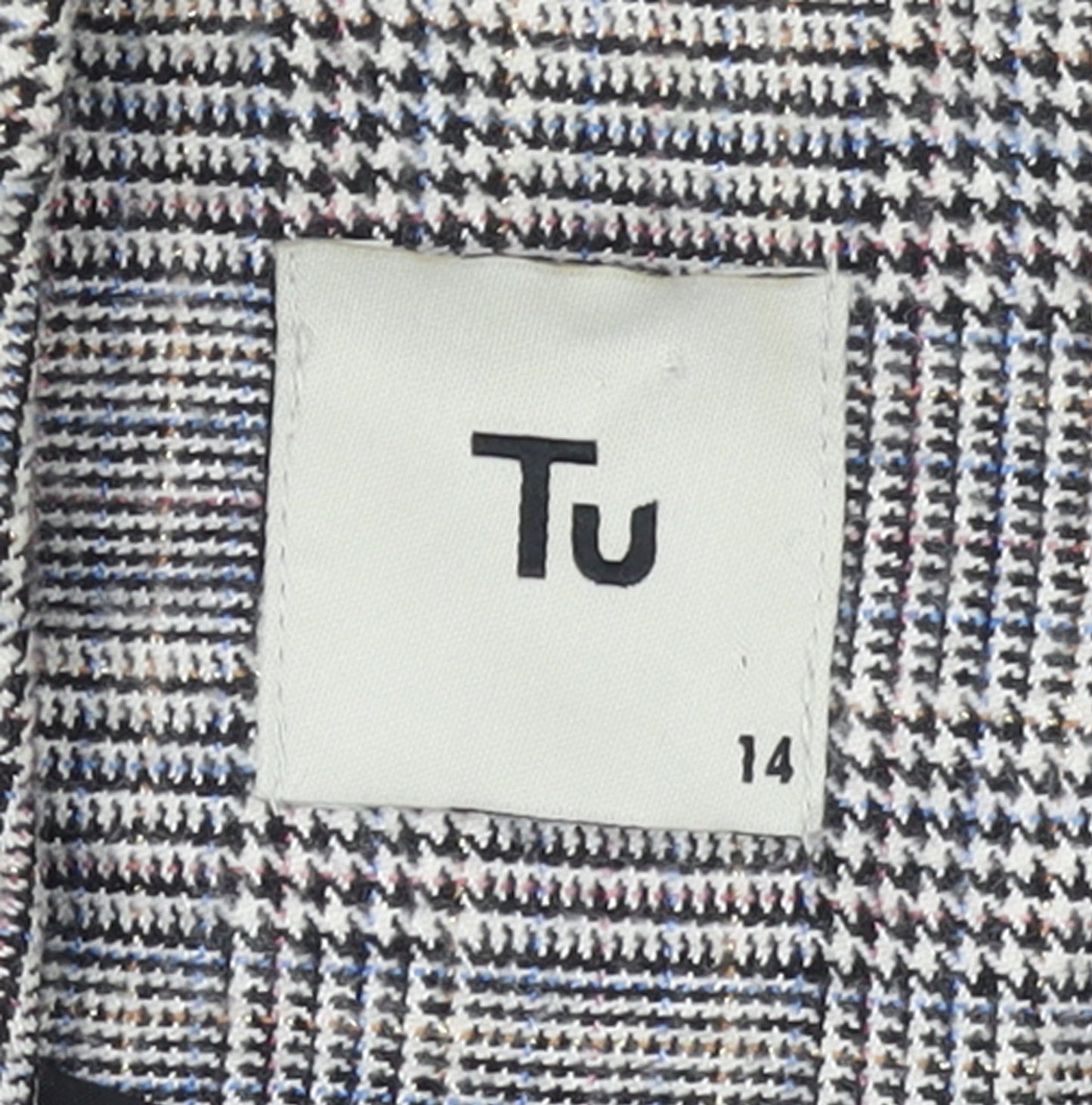 Tu Women Grey Check Single-Breasted Suit Jacket Size 14