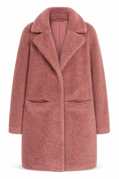 Next Women’s Pink Teddy Overcoat Size 12 Lined Mid-Length Polyester