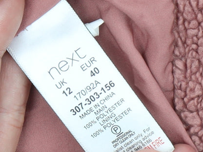 Next Women’s Pink Teddy Overcoat Size 12 Lined Mid-Length Polyester