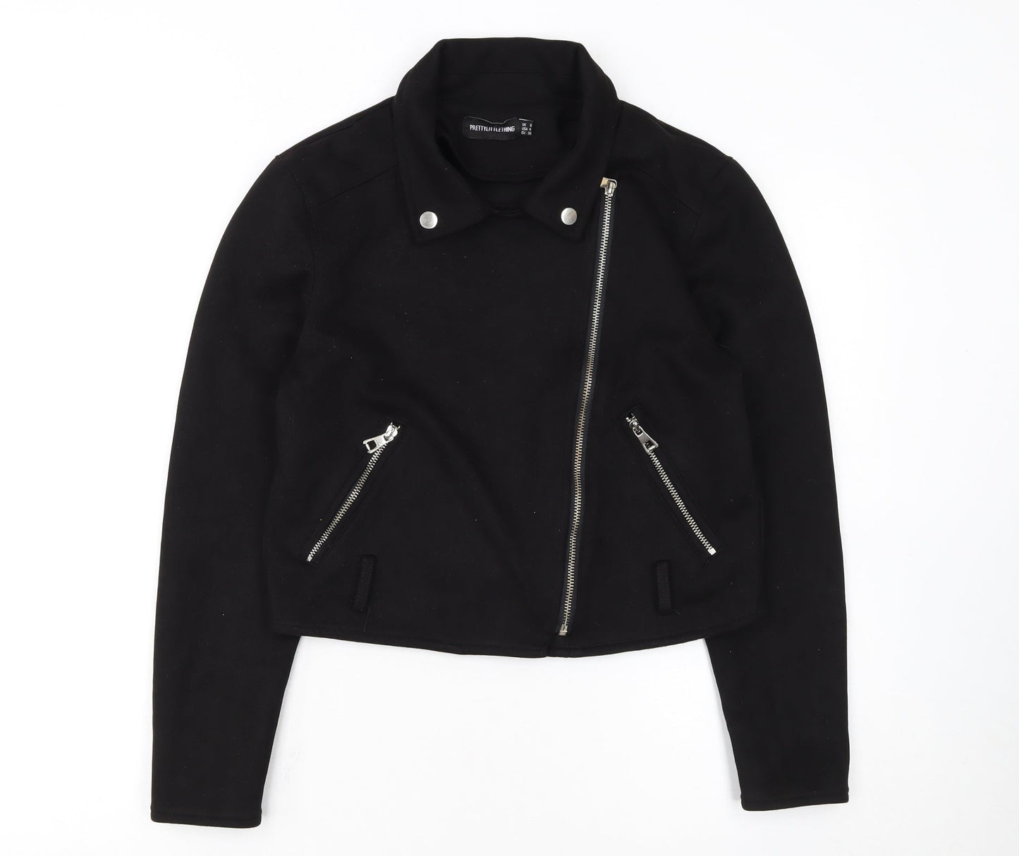 PrettyLittleThing Womens Black Size 8 Biker Jacket Cropped Zip Style