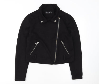 PrettyLittleThing Womens Black Size 8 Biker Jacket Cropped Zip Style