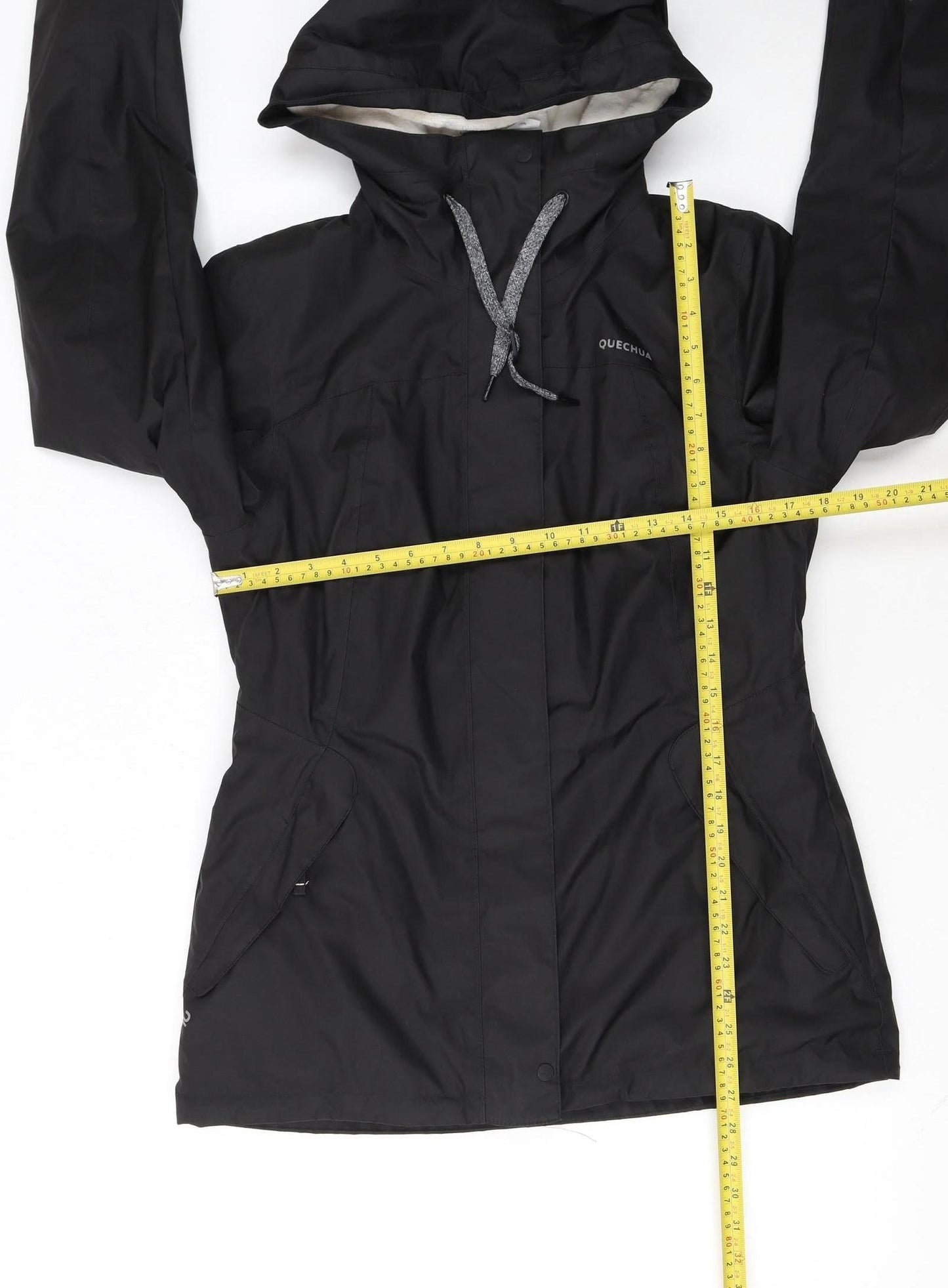 Quechua Women's Black Waterproof Hooded Rain Jacket Size S