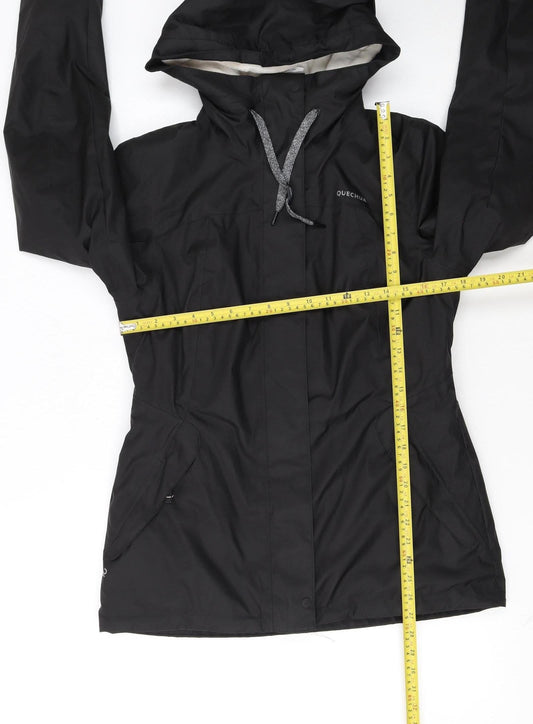 Quechua Women's Black Waterproof Hooded Rain Jacket Size S