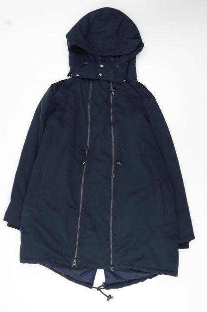 JoJo Maman Bébé Women's Blue Hooded Long Parka Coat Size 12