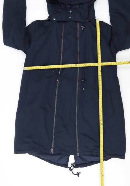JoJo Maman Bébé Women's Blue Hooded Long Parka Coat Size 12