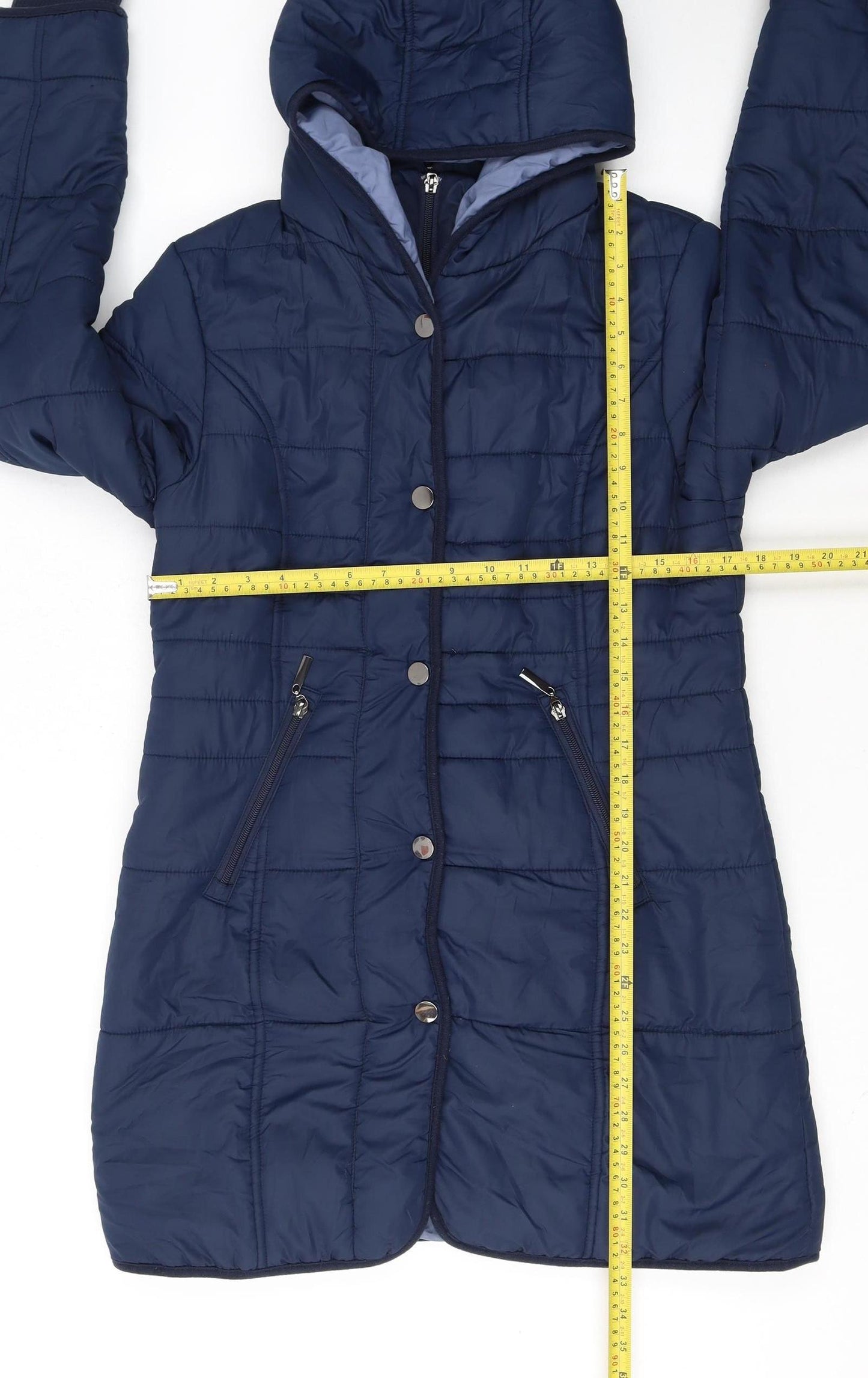 Cotton Traders Women's Blue Size 10 Long Hooded Quilted Puffer Coat