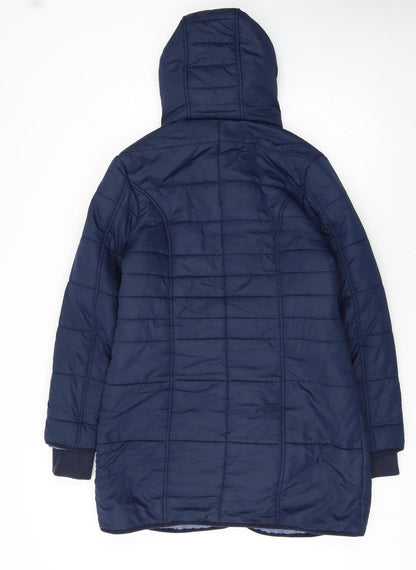 Cotton Traders Women's Blue Size 10 Long Hooded Quilted Puffer Coat