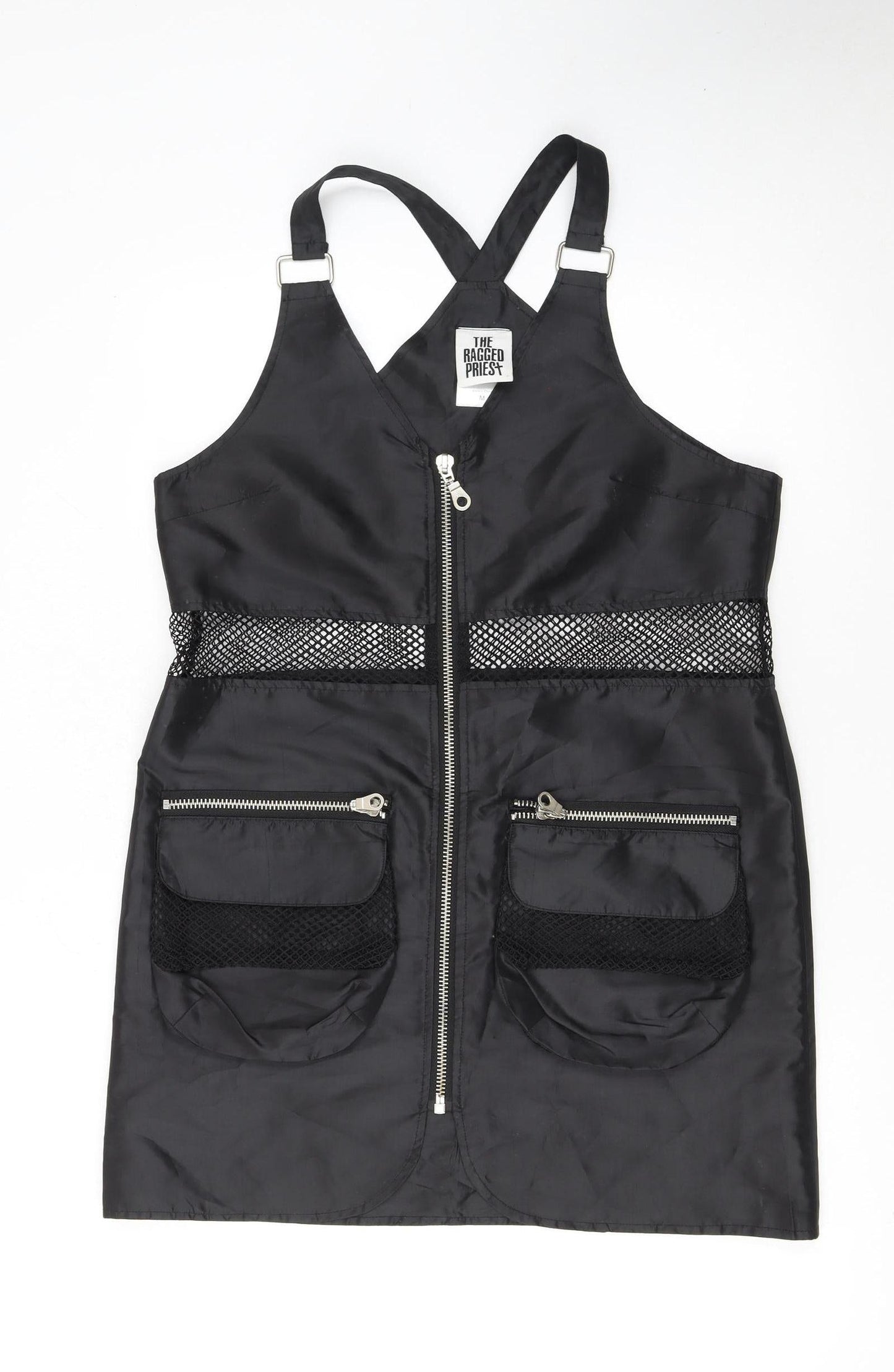 The Ragged Priest Women's Black Mesh Zip Pinafore Dress Size M