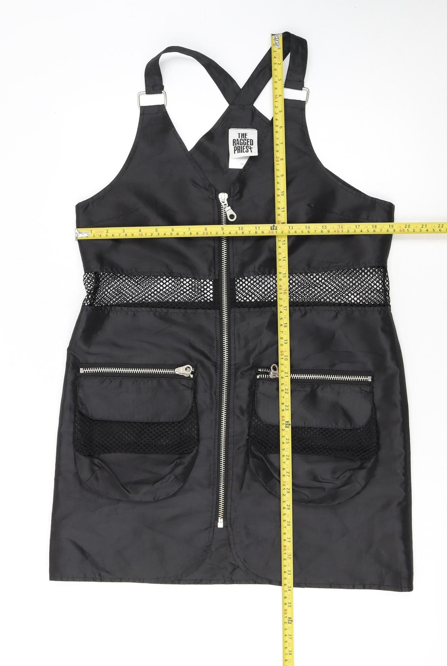 The Ragged Priest Women's Black Mesh Zip Pinafore Dress Size M