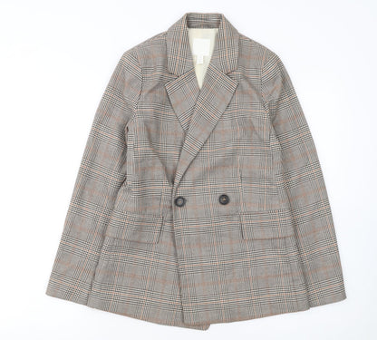 H&M Women's Brown Check Double-Breasted Blazer UK 4P