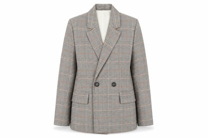H&M Women's Brown Check Double-Breasted Blazer UK 4P
