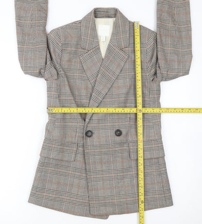 H&M Women's Brown Check Double-Breasted Blazer UK 4P