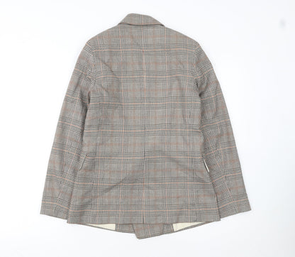 H&M Women's Brown Check Double-Breasted Blazer UK 4P
