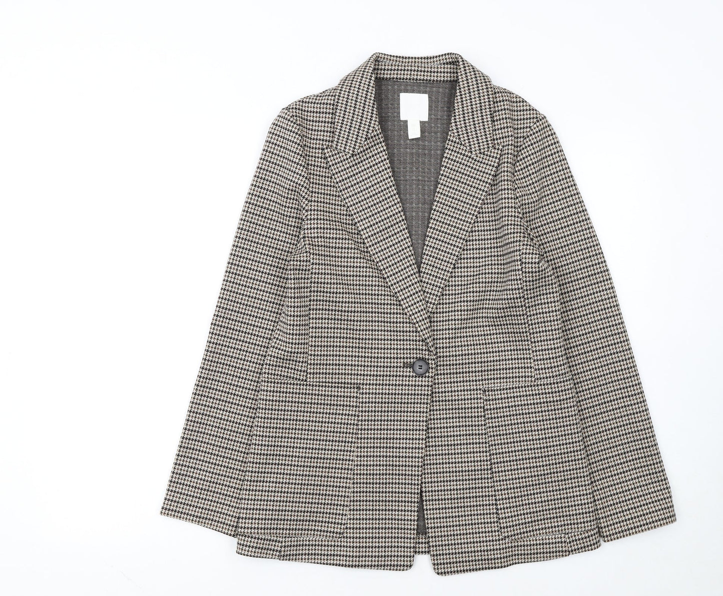 H&M Women’s Brown Houndstooth Petite Blazer Jacket UK 6P Classic Workwear
