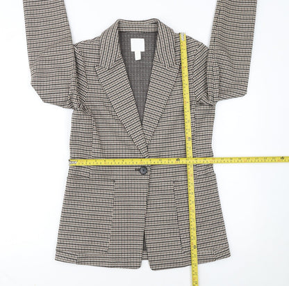 H&M Women’s Brown Houndstooth Petite Blazer Jacket UK 6P Classic Workwear