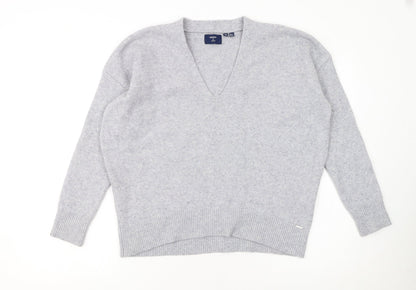 Superdry Women Grey Wool Blend V-Neck Long Sleeve Jumper Size 6