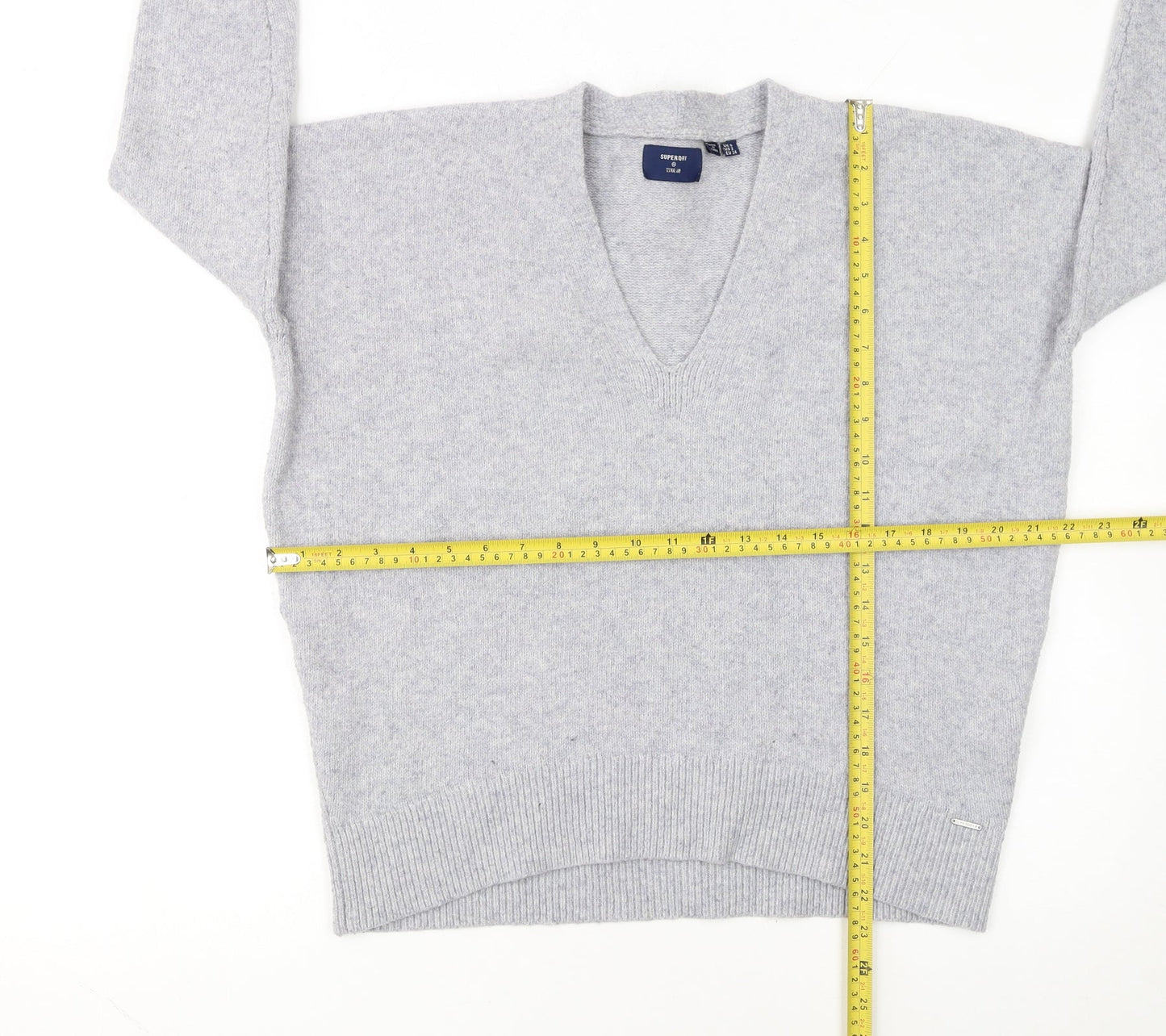 Superdry Women Grey Wool Blend V-Neck Long Sleeve Jumper Size 6
