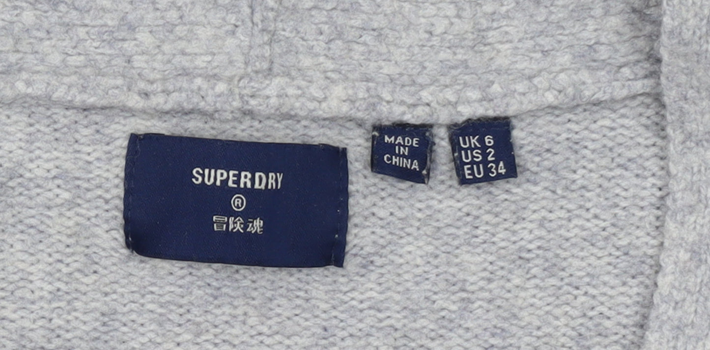 Superdry Women Grey Wool Blend V-Neck Long Sleeve Jumper Size 6