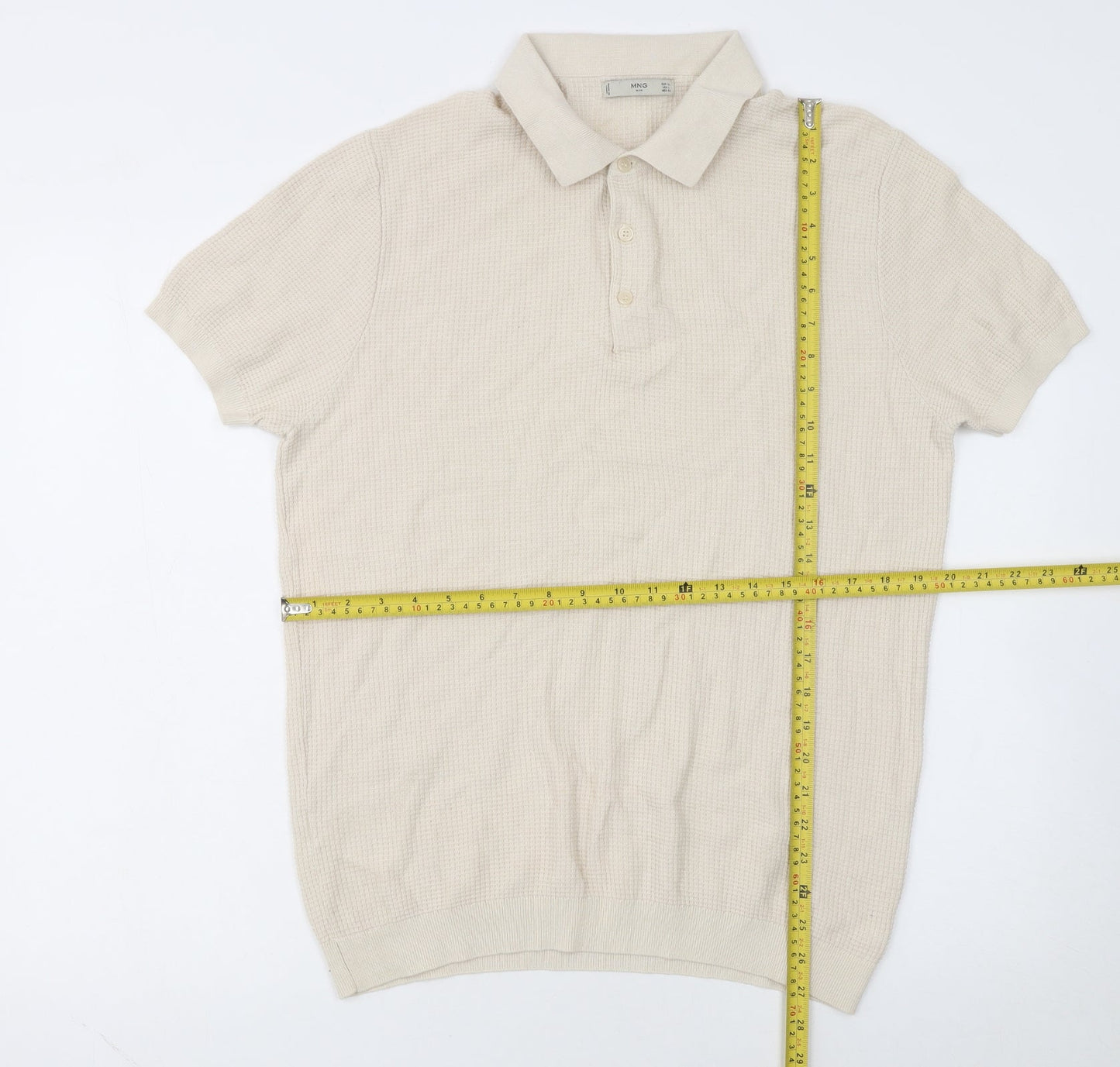 MNG Man Beige Cotton Knit Short Sleeve Polo Shirt XL
